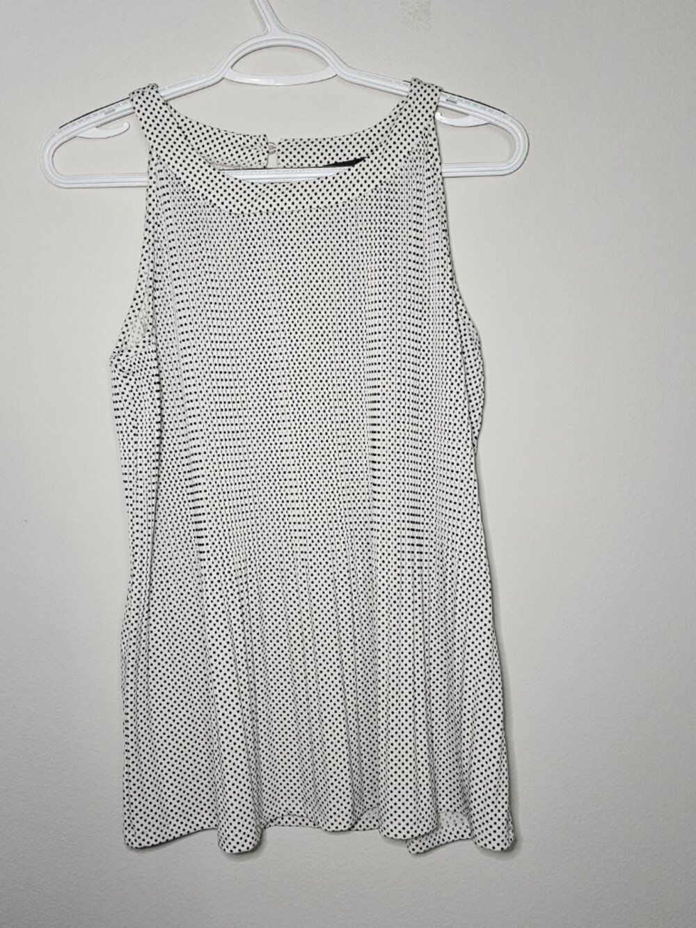 Sleeveless White Polka Dot Swing Tank Top